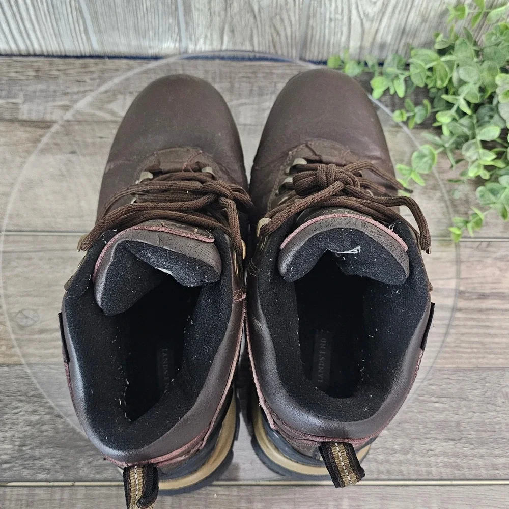 Lands'‎ End Men's 8.5 Waterproof Leather Hiking Boots Brown Outdoor Trail Grunge